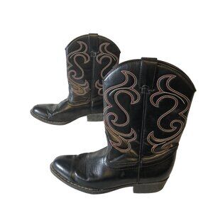 Cowboy Boots Pointed Toe Classic Western Kids  Size 4 Black White Red Shoes